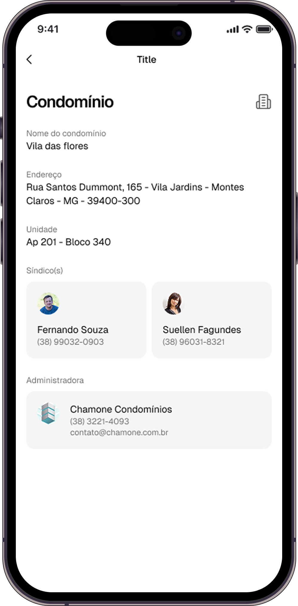 Unidades, moradores e relatórios